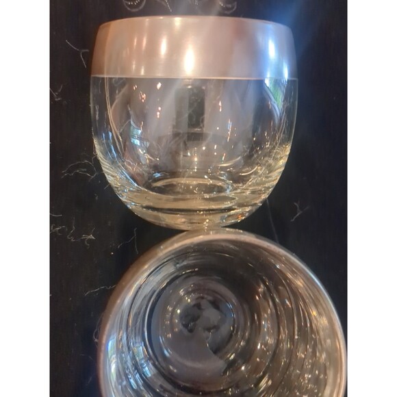 Set 2 Vtg MCM Silver Rim Dorothy Thorp Roly Poly Rocks Glasses Cups Mad Men 50's - Picture 3 of 5